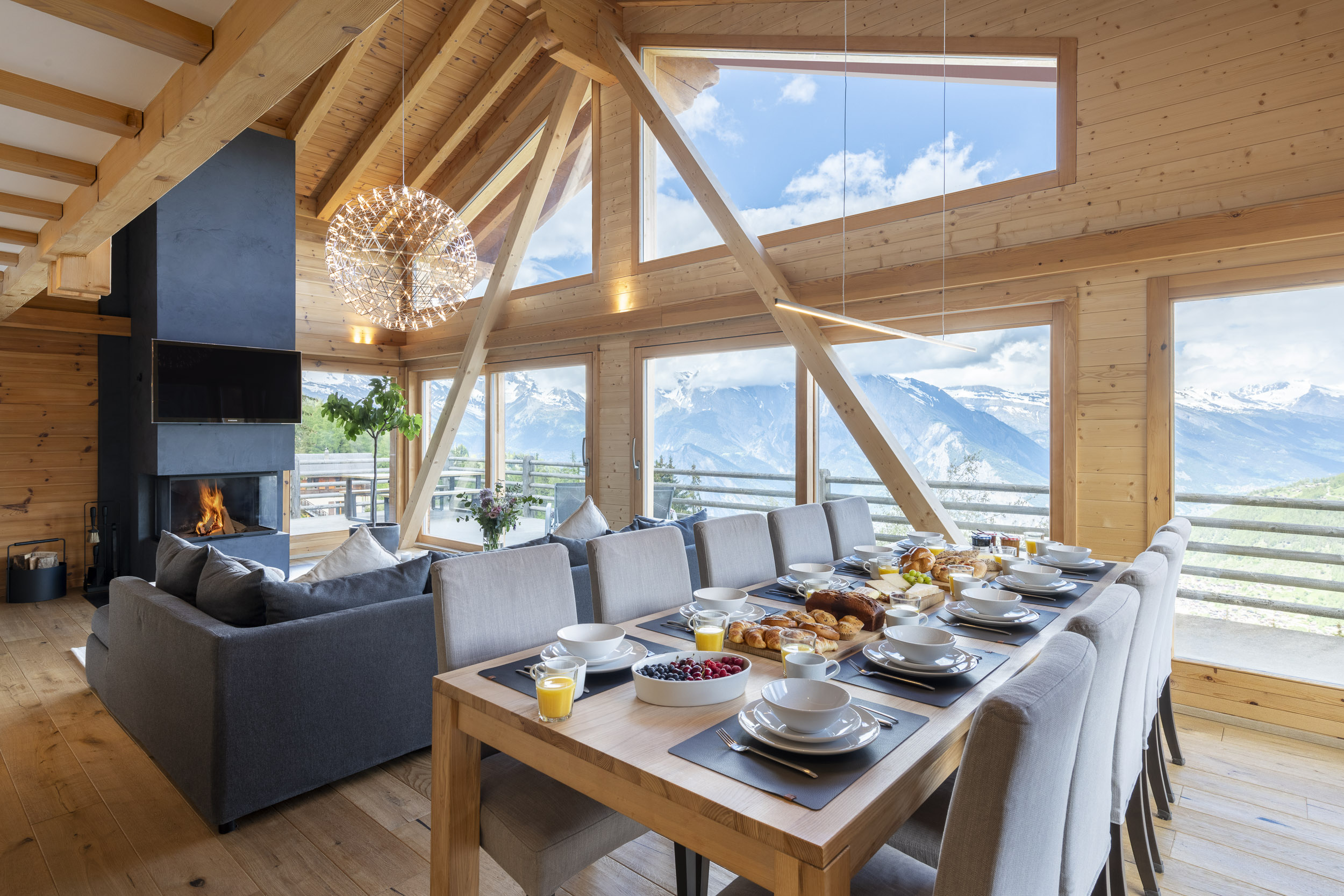 Living and dining room at Chalet La Chance